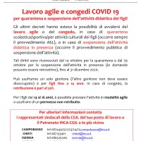 Lavoro agile e congedi COVID 19 per quarantena e sospensione dell’attività didattica dei figli